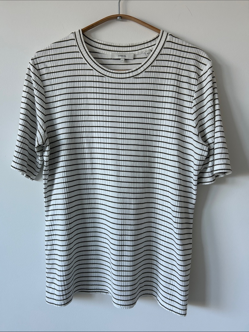 Vince Striped Ribbed Short Sleeve Crewneck Tee